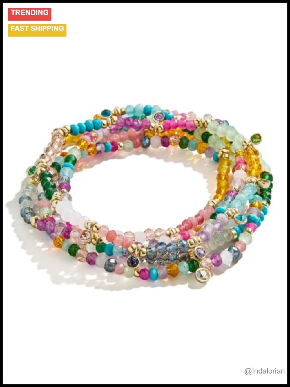 Kallen Bracelet Set Stretch Fit Gold Beads Gemstone Stackable Bracelets